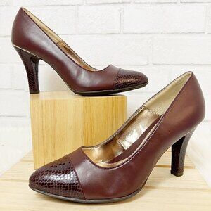 Solesenseability Amanda Maroon Faux Leather Snake Print Cap‎ Toe Pumps Size 10 M